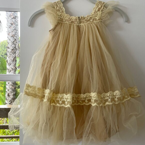 Think Pink Bows Ivory Tulle Dress, Cap Sleeves, Crochet Square Neckline,‎ 3T - Picture 2 of 5